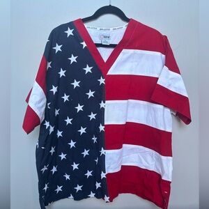 Men’s X-Large red, white, blue star flag v-neck cotton short sleeve shirt